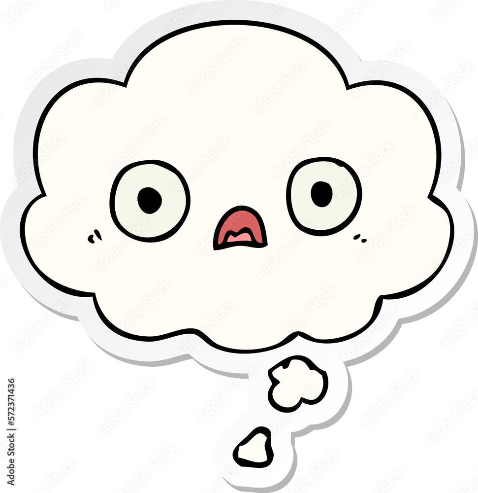 cute cartoon face and thought bubble as a printed sticker cute cartoon face and thought bubble as a printed sticker