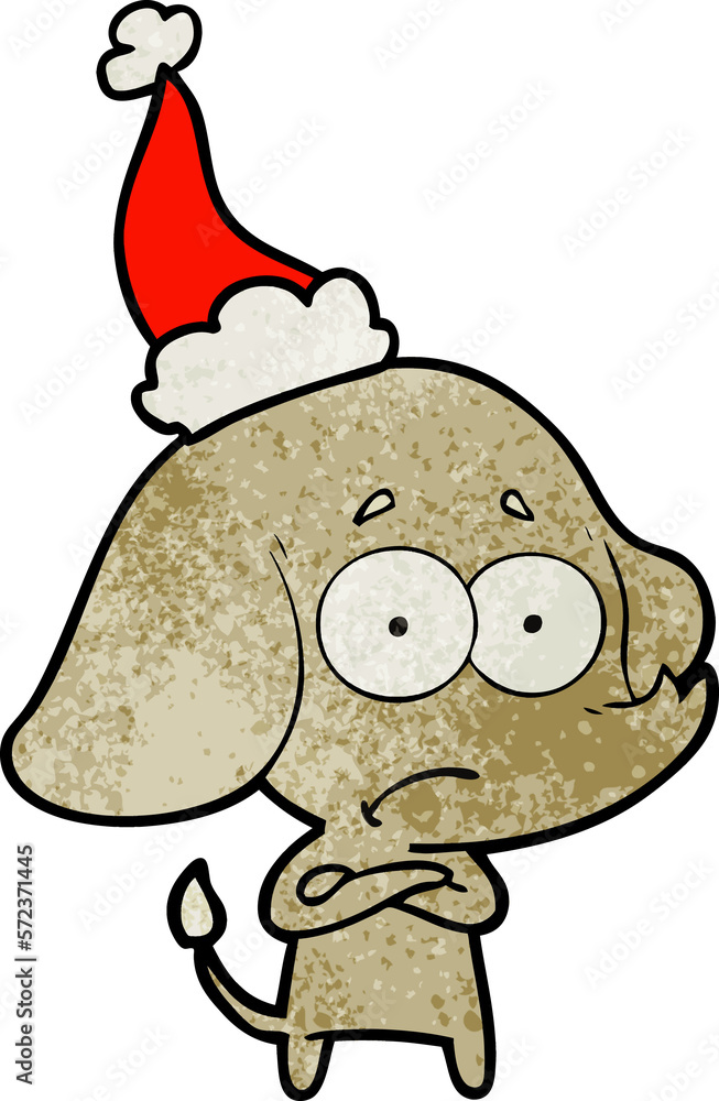 Obraz premium textured cartoon of a unsure elephant wearing santa hat