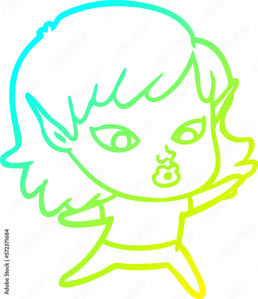 cold gradient line drawing pretty cartoon elf girl cold gradient line drawing pretty cartoon elf girl