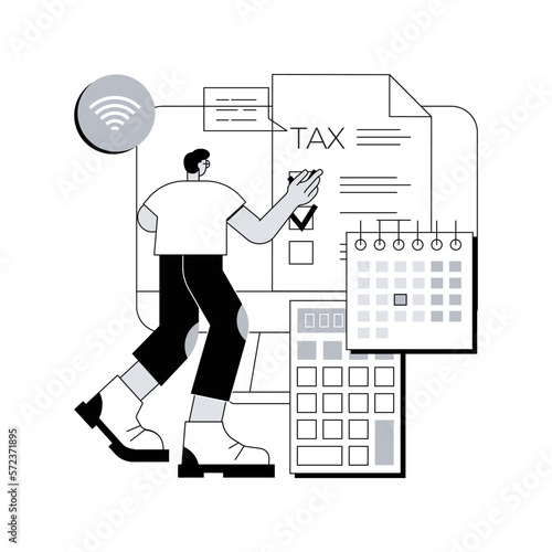 Tax filing online service abstract concept vector illustration. Tax software program, e-file your documents, IRS form, personal income, gather paperwork, get advice online abstract metaphor.