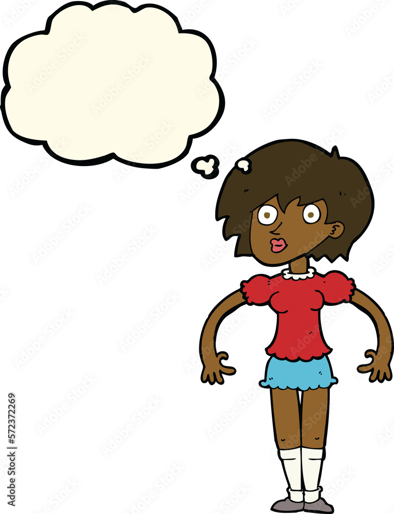 cartoon surprised woman with thought bubble cartoon surprised woman with thought bubble