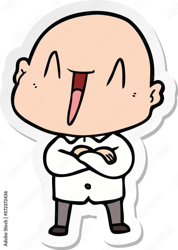 sticker of a happy cartoon bald man