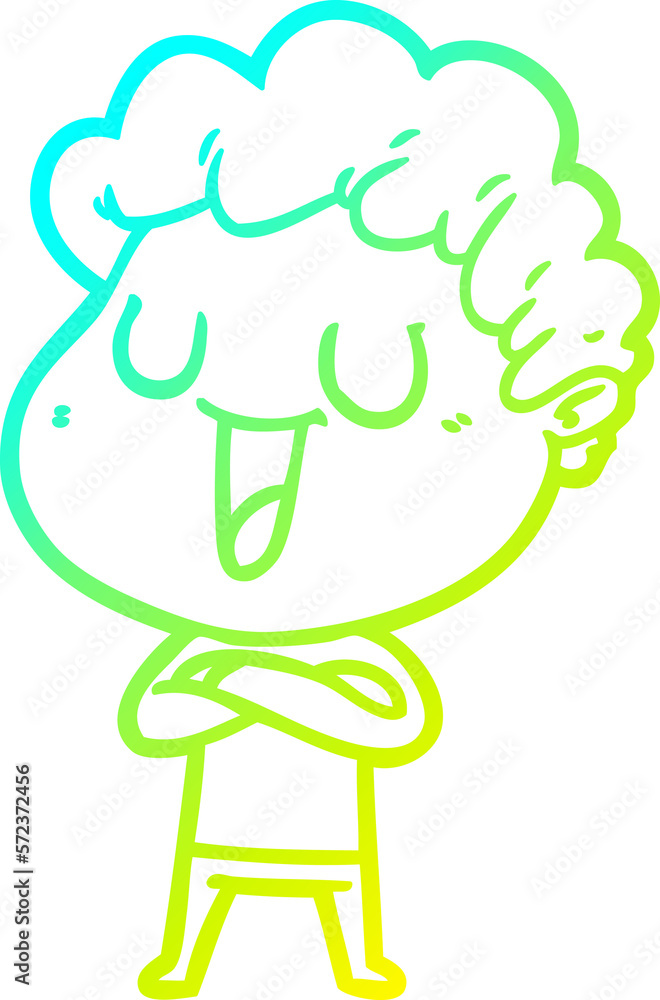 cold gradient line drawing laughing cartoon man
