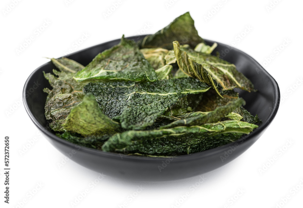 Homemade Cabbage Chips on transparent background (selective focus)