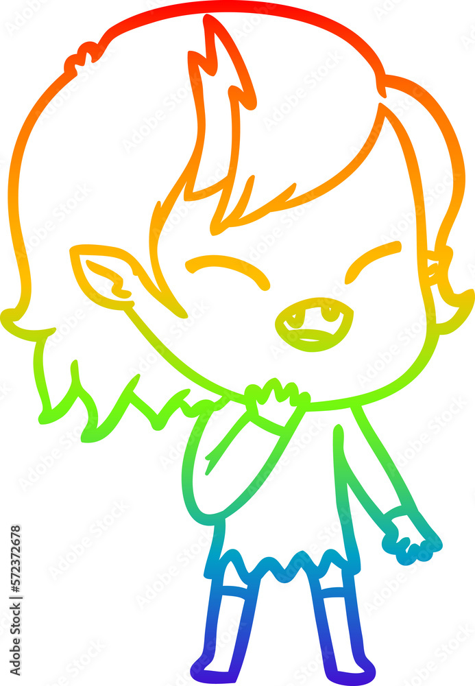 rainbow gradient line drawing cartoon laughing vampire girl