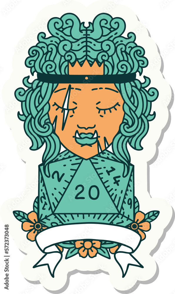 half orc barbarian character with natural 20 dice roll sticker half orc barbarian character with natural 20 dice roll sticker