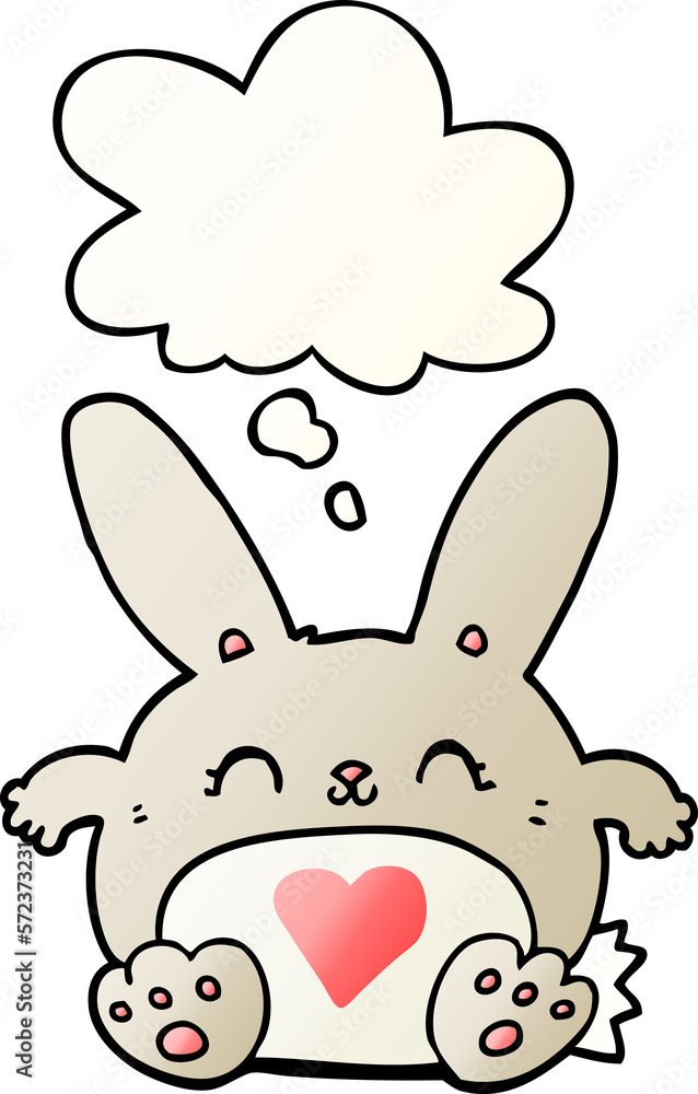 cute cartoon rabbit with love heart and thought bubble in smooth gradient style cute cartoon rabbit with love heart and thought bubble in smooth gradient style