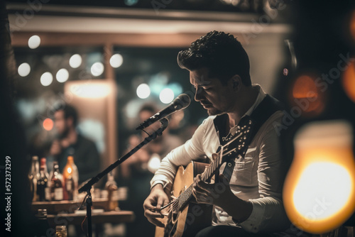 Live music in restaurant, guitar, generative ai
