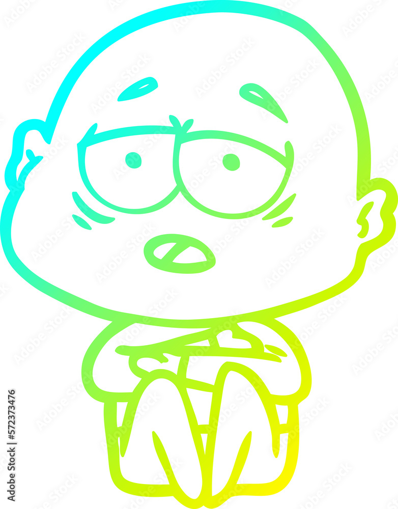 cold gradient line drawing cartoon tired bald man cold gradient line drawing cartoon tired bald man