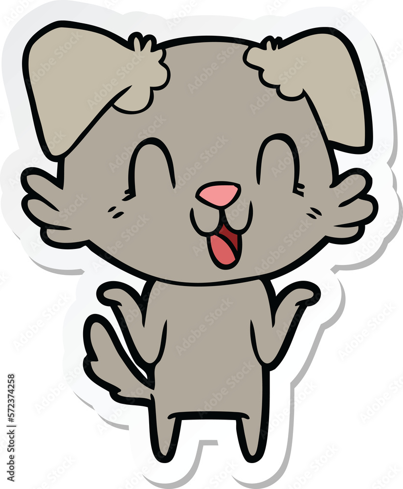 sticker of a laughing cartoon dog shrugging shoulders sticker of a laughing cartoon dog shrugging shoulders