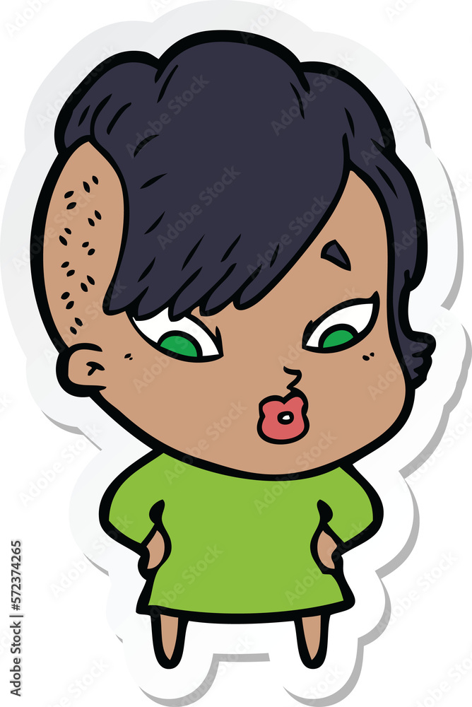 sticker of a cartoon surprised girl