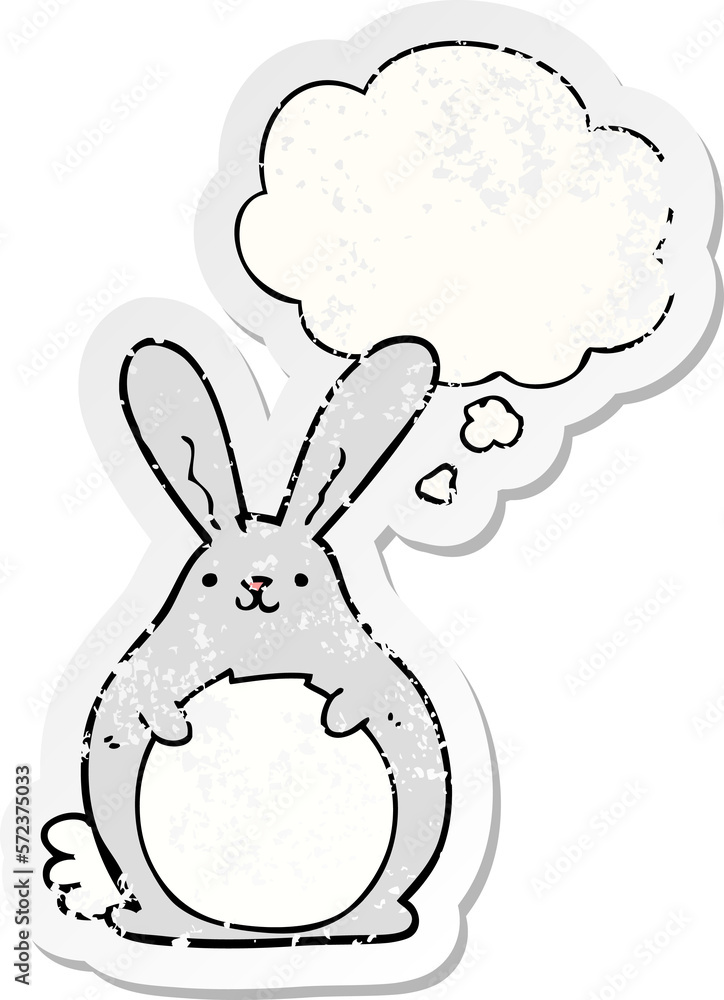 cartoon rabbit and thought bubble as a distressed worn sticker cartoon rabbit and thought bubble as a distressed worn sticker