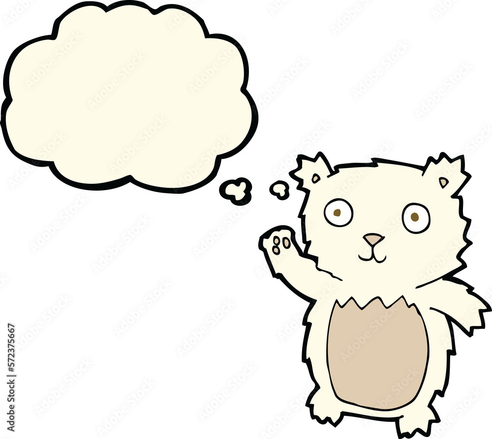 cartoon waving polar bear cub with thought bubble cartoon waving polar bear cub with thought bubble