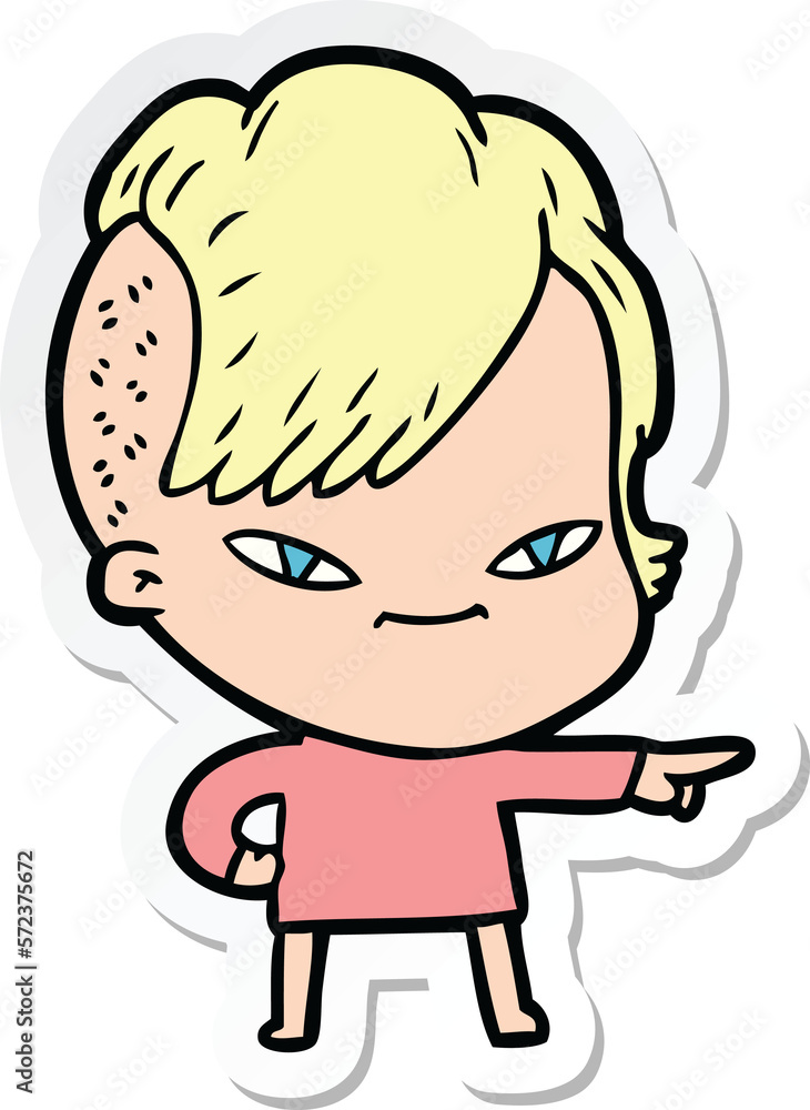 sticker of a cute cartoon girl with hipster haircut