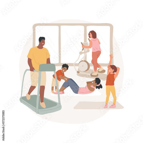 Gym isolated cartoon vector illustration. Community fitness club, local public place, residential area gym, condo facility, families exercising together, active lifestyle vector cartoon.