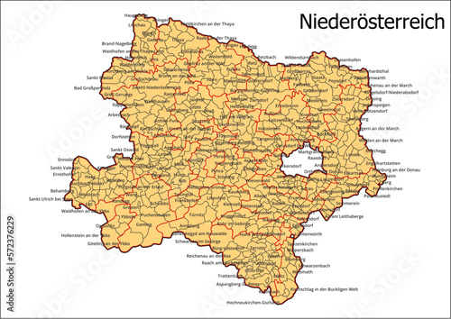 Vektor Administrative Gliederung Österreich Bundesland  Niederösterreich Gemeinde Karte