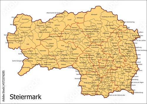 Vektor Administrative Gliederung Österreich Bundesland  Steiermark Gemeinde Karte photo