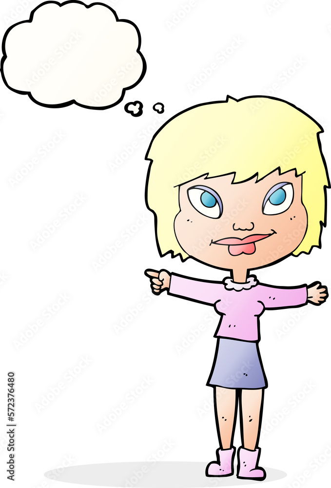 cartoon woman pointing with thought bubble cartoon woman pointing with thought bubble