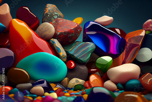 A background featuring colorful natural gem stones in various shapes and sizes  generative ai
