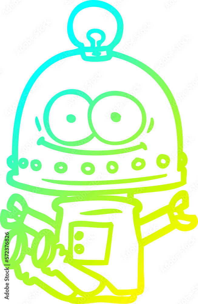 Fototapeta premium cold gradient line drawing happy carton robot with light bulb