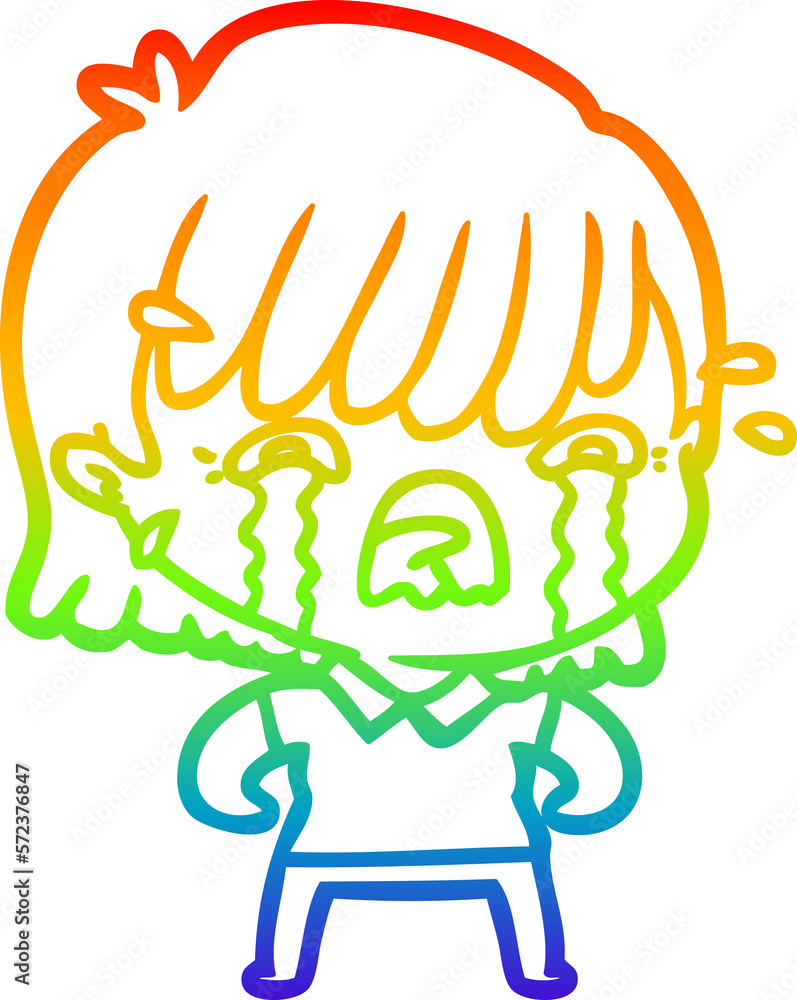 rainbow gradient line drawing cartoon girl crying rainbow gradient line drawing cartoon girl crying
