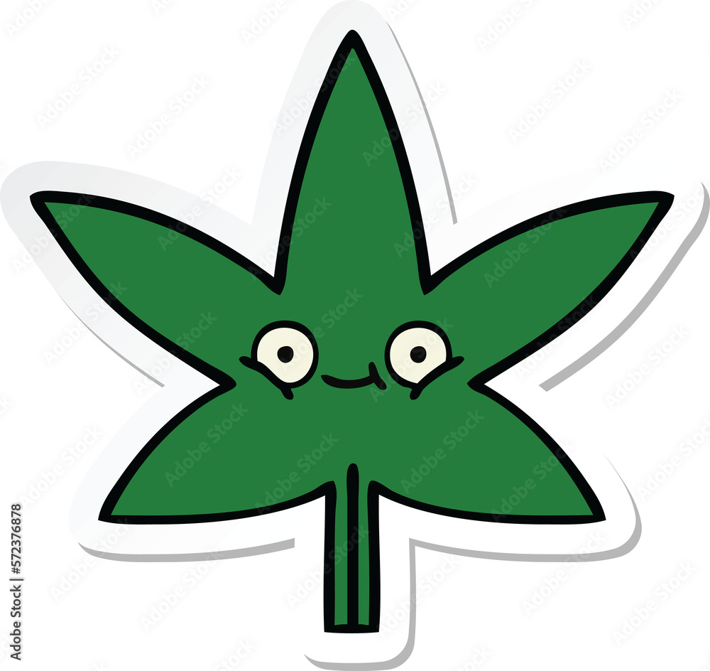 sticker of a cute cartoon marijuana leaf sticker of a cute cartoon marijuana leaf
