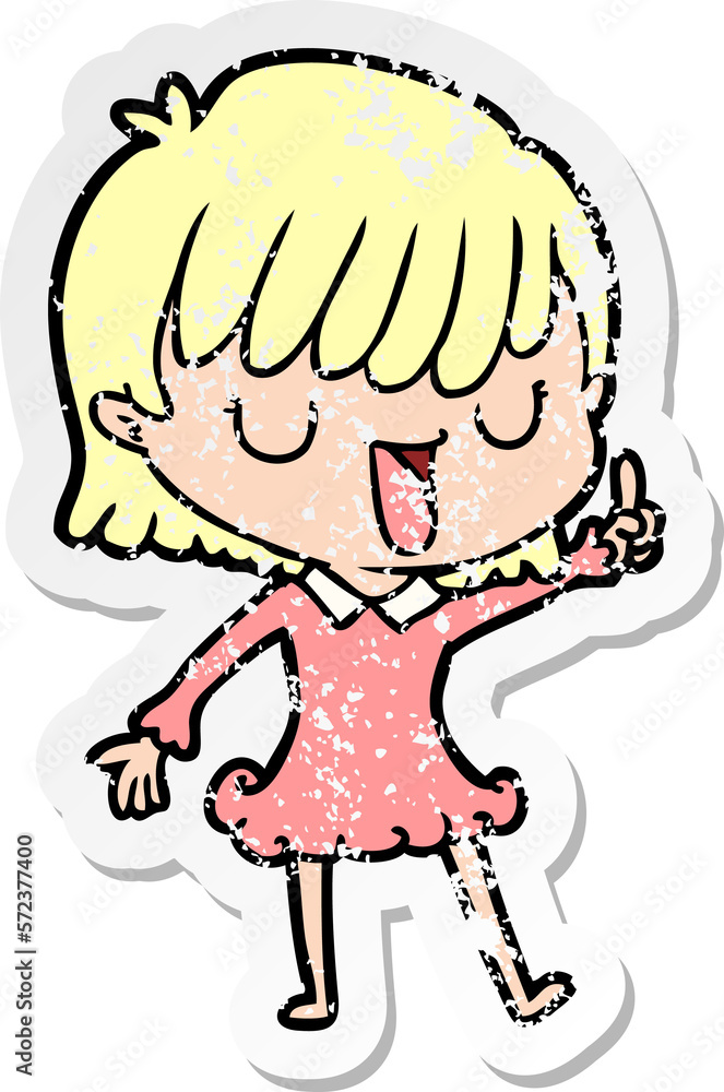 distressed sticker of a cartoon woman distressed sticker of a cartoon woman