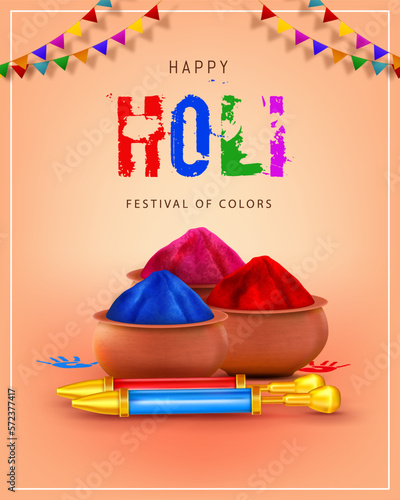 colorful holi festival celebration, indian holi festival of colors portrait banner, greetings, flyer, poster