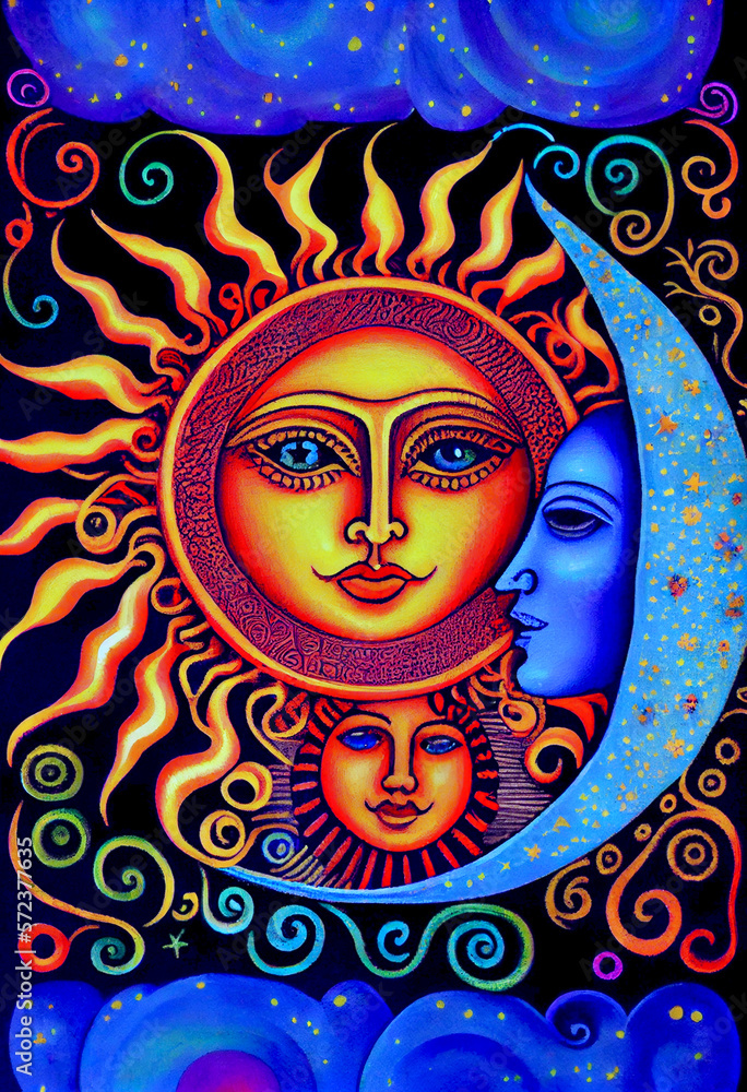 Generative AI render of a sun and moon themed illustration Generative AI render of a sun and moon themed illustration