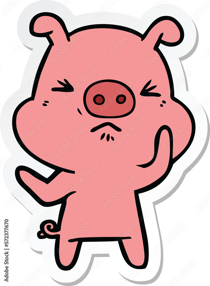 sticker of a cartoon angry pig sticker of a cartoon angry pig