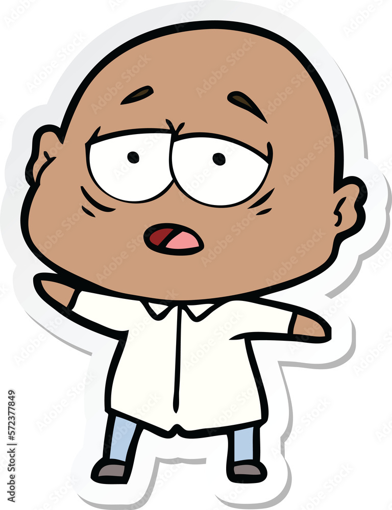 sticker of a cartoon tired bald man sticker of a cartoon tired bald man