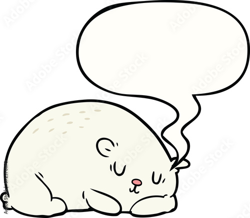 cartoon sleepy polar bear and speech bubble