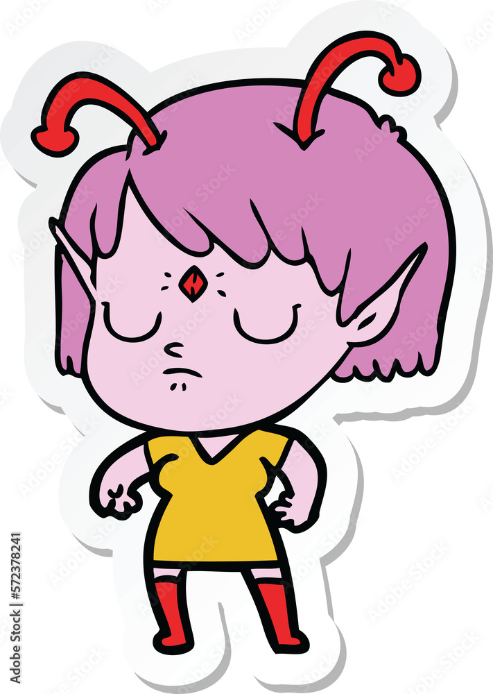 sticker of a cartoon alien girl sticker of a cartoon alien girl