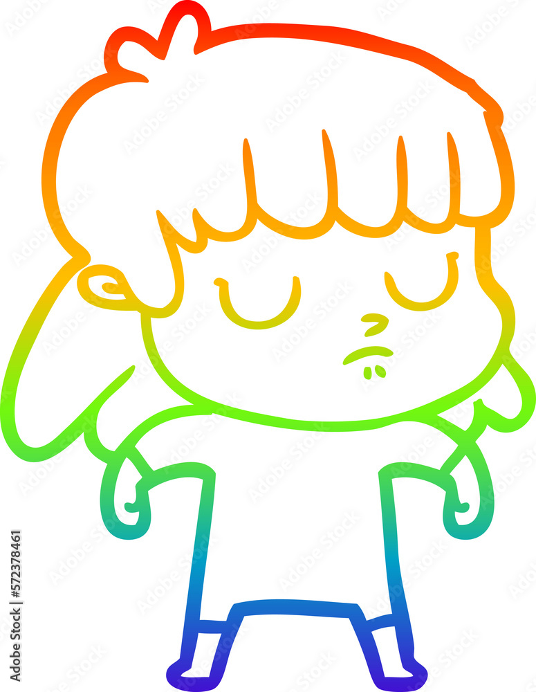 rainbow gradient line drawing cartoon indifferent woman rainbow gradient line drawing cartoon indifferent woman