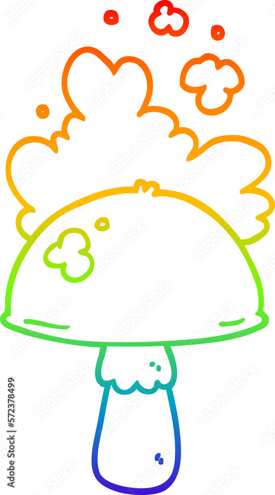 rainbow gradient line drawing cartoon mushroom with spore cloud rainbow gradient line drawing cartoon mushroom with spore cloud