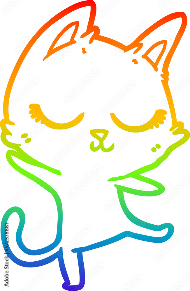 Fototapeta premium rainbow gradient line drawing calm cartoon cat