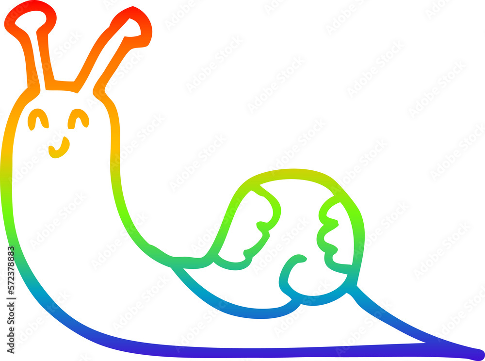 Obraz premium rainbow gradient line drawing cute cartoon snail