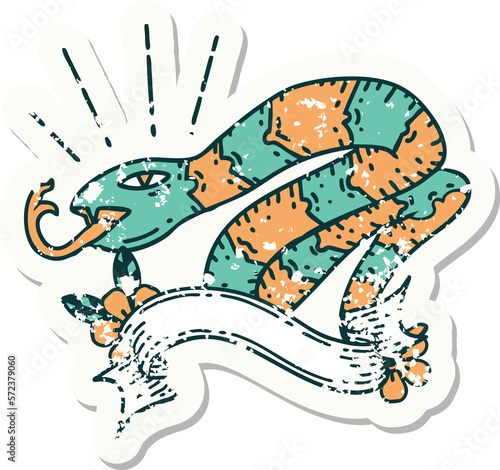 Fototapeta Naklejka Na Ścianę i Meble -  grunge sticker of tattoo style hissing snake