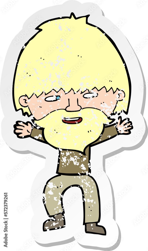 Fototapeta premium retro distressed sticker of a cartoon happy man with beard