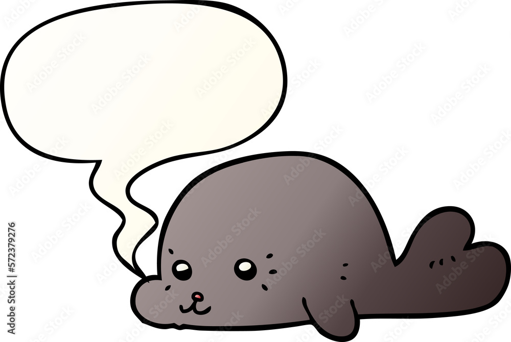 cartoon baby seal and speech bubble in smooth gradient style cartoon baby seal and speech bubble in smooth gradient style