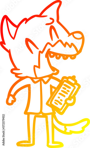 warm gradient line drawing laughing fox salesman