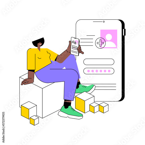 Blockchain medical record system isolated cartoon vector illustrations. Person with smartphone getting access to medical records, blockchain technology, healthcare industry vector cartoon.