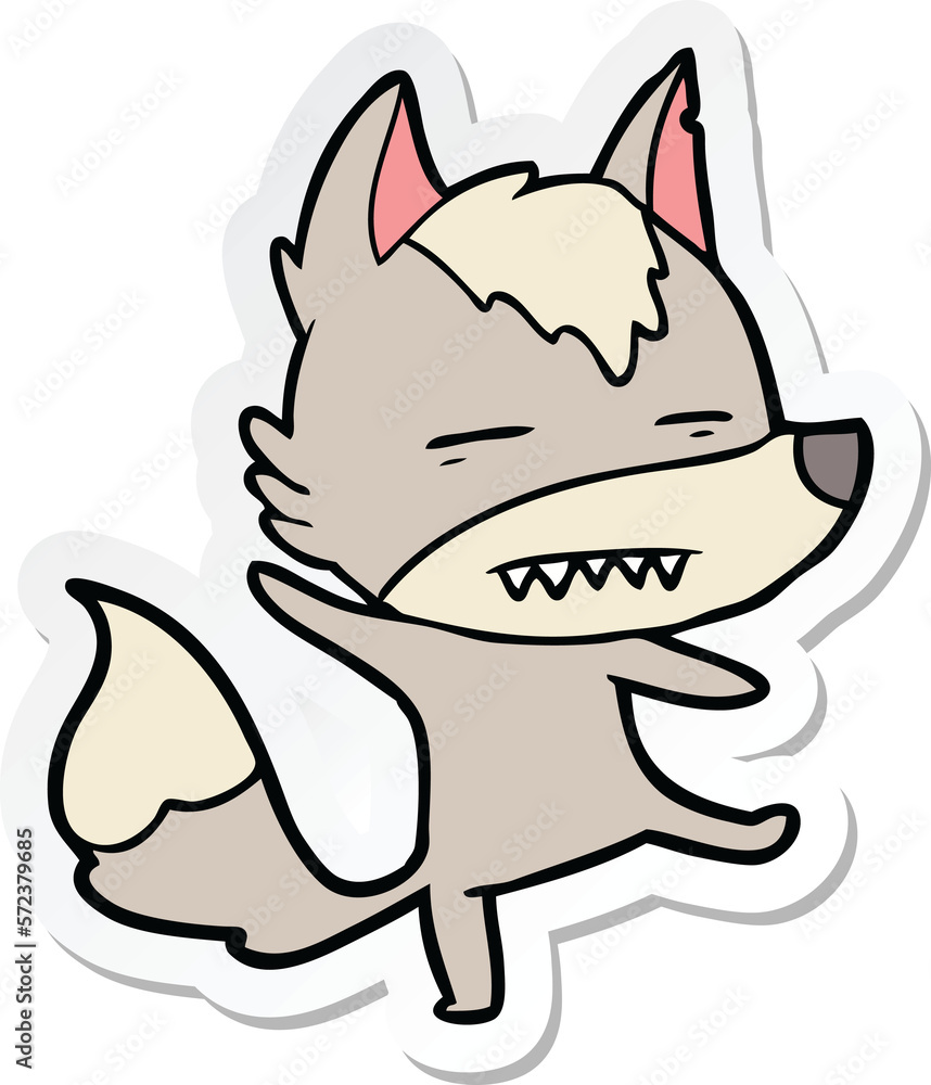 sticker of a cartoon wolf showing teeth