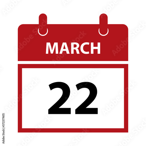March 22. Vector flat daily calendar icon. Date and time, day, month for birthday, anniversary, appointment, remainder or event. Holiday. World Water Day.