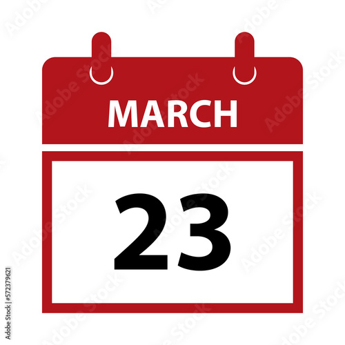 March 23. Vector flat daily calendar icon. Date and time, day, month for birthday, anniversary, appointment, remainder or event. Holiday. World Meteorological Day.