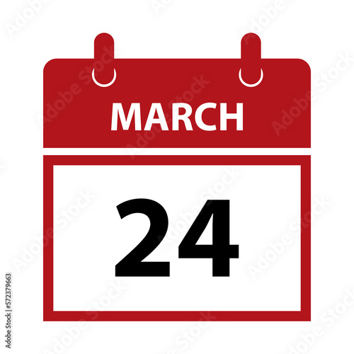 March 24. Vector flat daily calendar icon. Date and time, day, month for birthday, anniversary, appointment, remainder or event. Holiday. World TB Day.