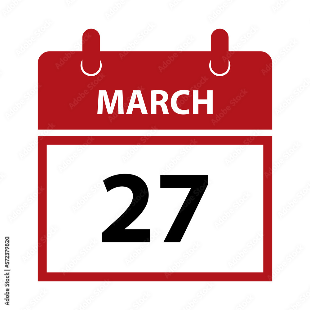 March 27. Vector flat daily calendar icon. Date and time, day, month for birthday, anniversary, appointment, remainder or event. Holiday. World Theater Day March 27. Vector flat daily calendar icon. Date and time, day, month for birthday, anniversary, appointment, remainder or event. Holiday. World Theater Day