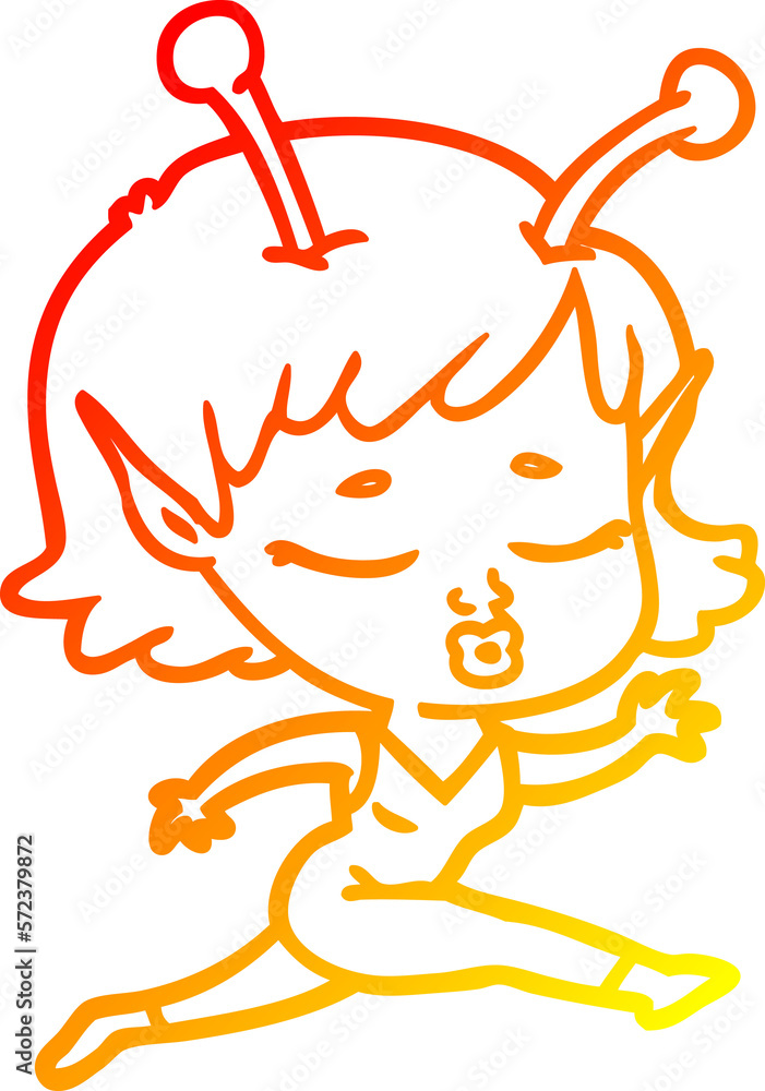 warm gradient line drawing cute alien girl cartoon warm gradient line drawing cute alien girl cartoon