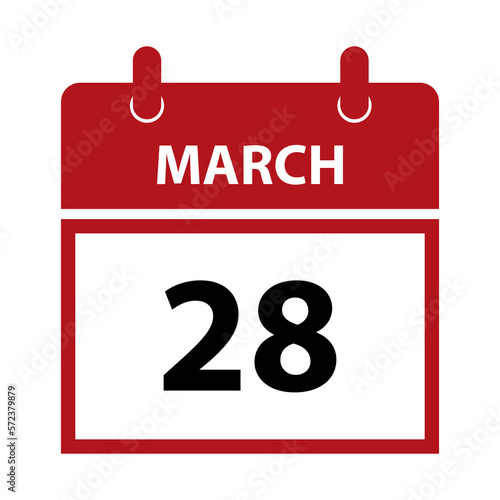 March 28. Vector flat daily calendar icon. Date and time, day, month for birthday, anniversary, appointment, remainder or event. Holiday.