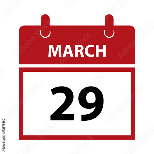 March 29. Vector flat daily calendar icon. Date and time, day, month for birthday, anniversary, appointment, remainder or event. Holiday.